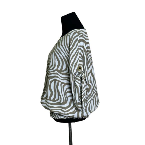 Michael Kors white green zebra print short sleeves blouse size XL - Picture 8 of 11